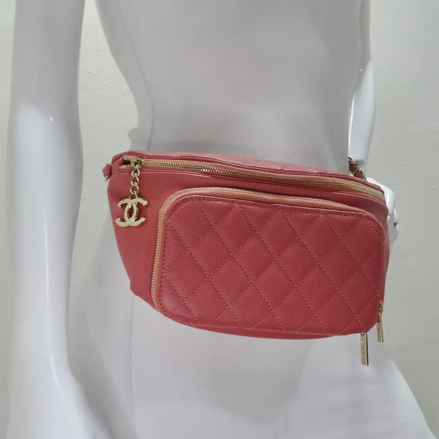 Chanel 2019 Coral Quilted Caviar Business Affinity Waist Bag