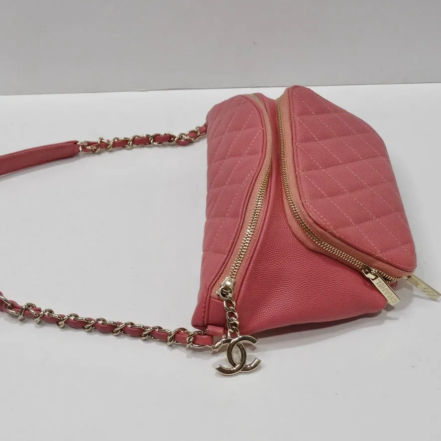 Chanel 2019 Coral Quilted Caviar Business Affinity Waist Bag