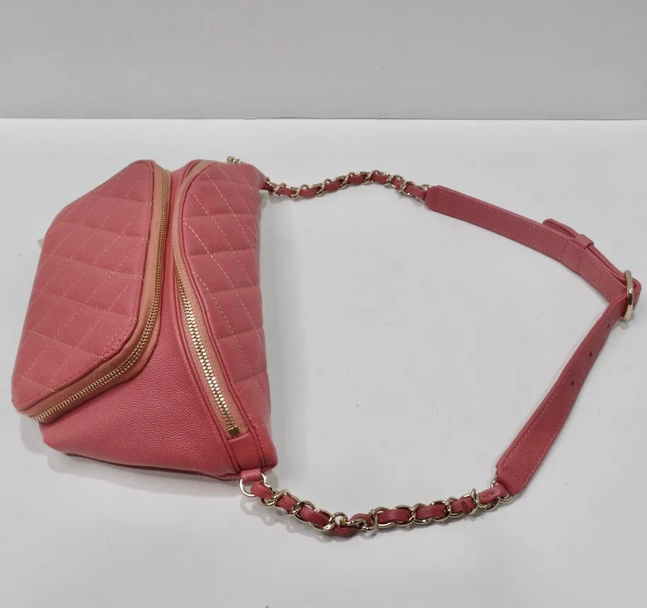 Chanel 2019 Coral Quilted Caviar Business Affinity Waist Bag