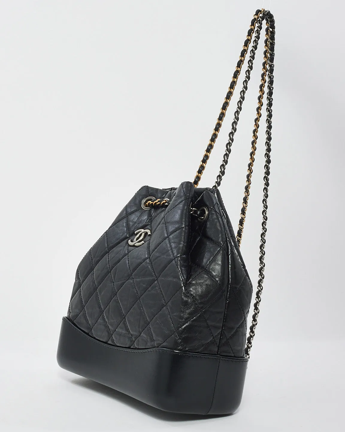 Chanel Black Aged Calfkskin Leather Small Gabrielle Backpack