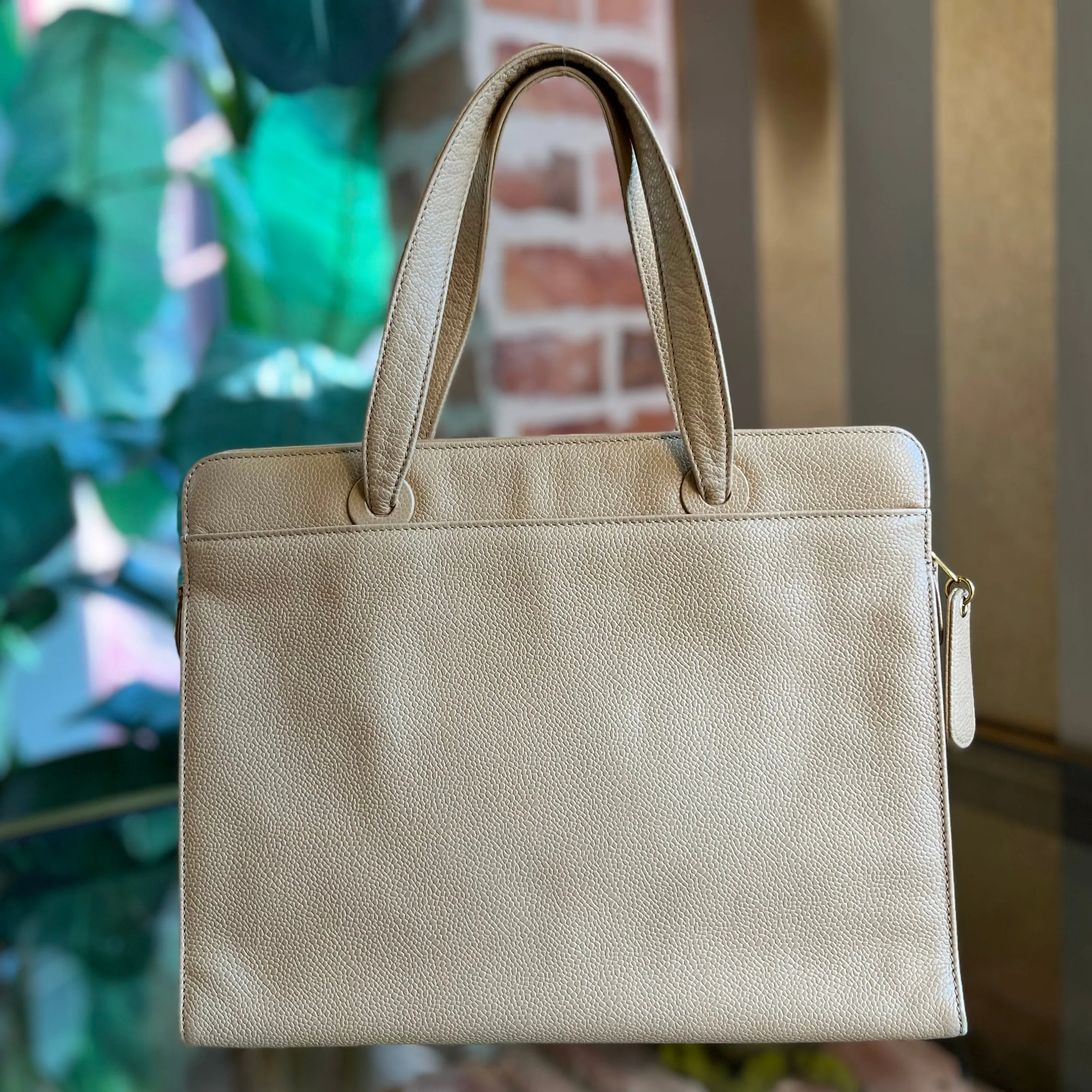 CHANEL LAX Beige Caviar Leather Vintage Tote Bag