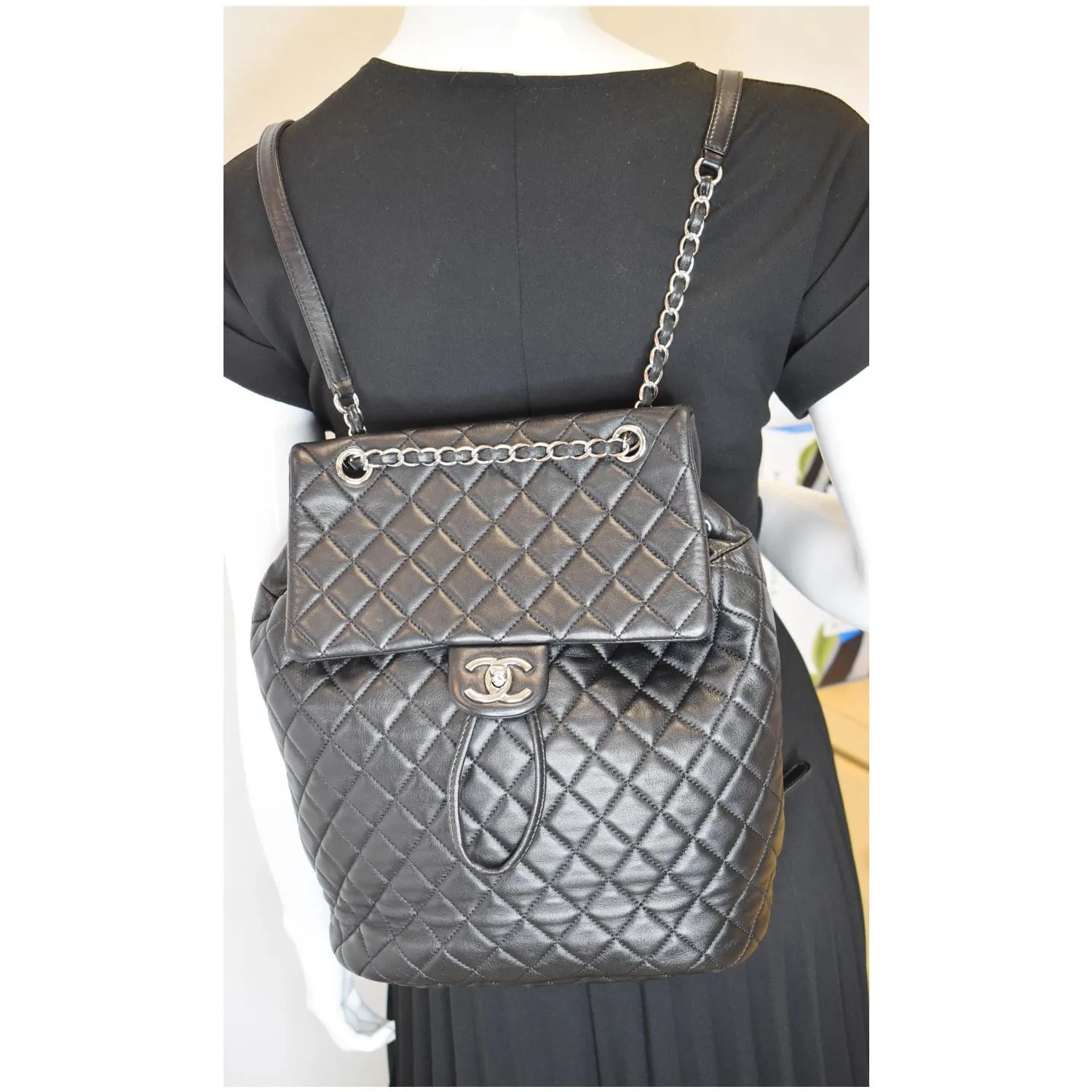CHANEL Small Urban Spirit Quilted Lambskin Backpack Bag Black