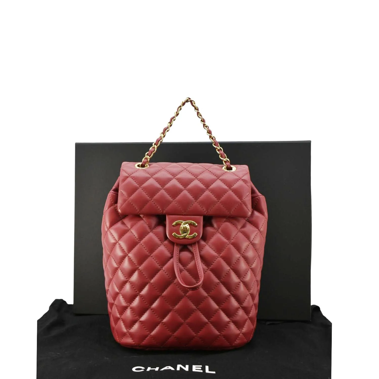 CHANEL Urban Spirit Quilted Leather Backpack Bag Red