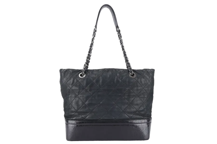 CHANEL VIP TOTE BLACK QUILTED IREDESCENT CALFSKIN LEATHER RUTHENIUM HARDWARE 1494xxxx SILVER HARDWARE WITH CARD AND DUST COVER