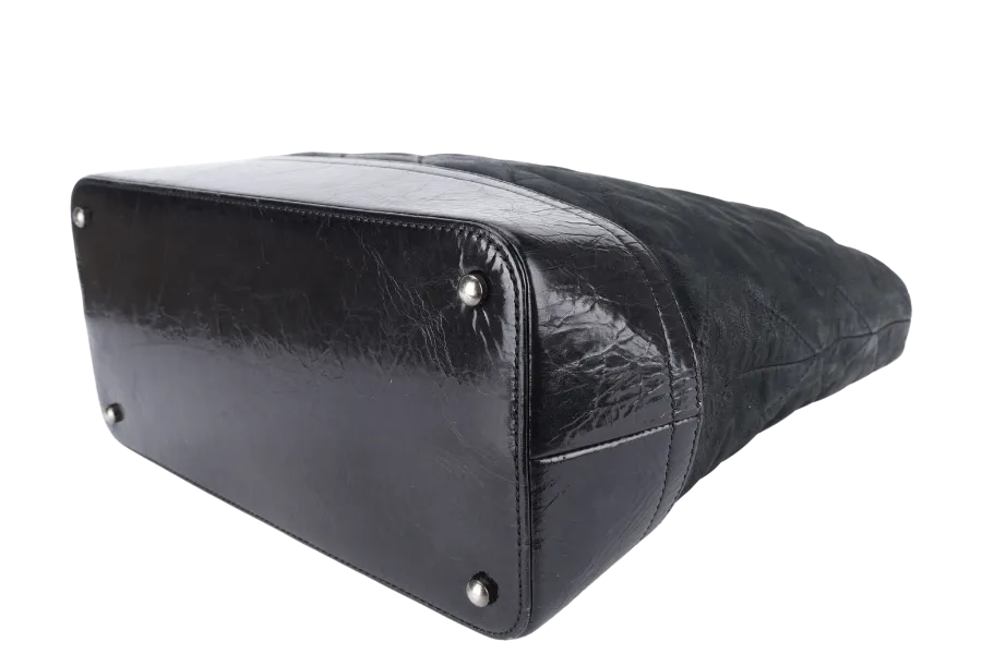 CHANEL VIP TOTE BLACK QUILTED IREDESCENT CALFSKIN LEATHER RUTHENIUM HARDWARE 1494xxxx SILVER HARDWARE WITH CARD AND DUST COVER