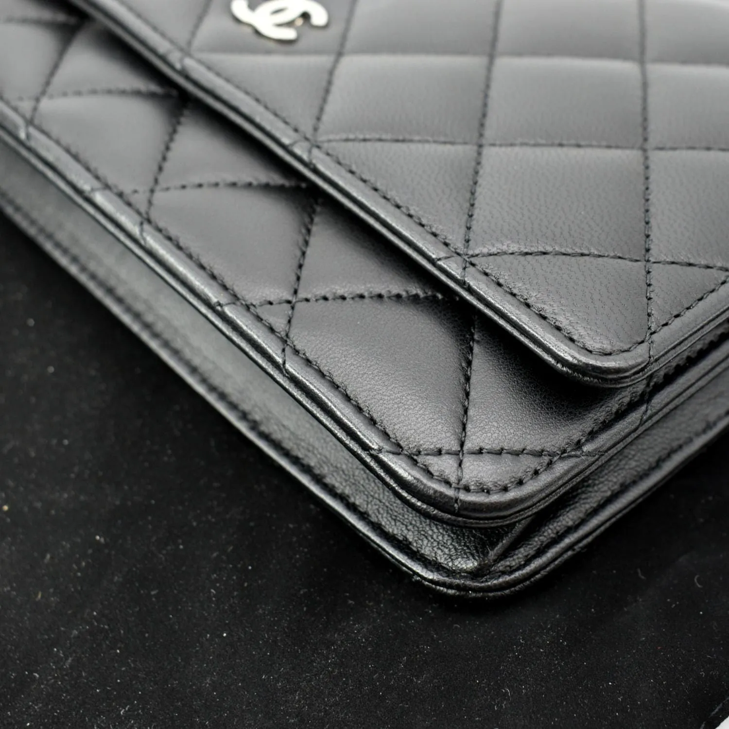 CHANEL Wallet On Chain Lambskin Leather WOC Crossbody Bag Black