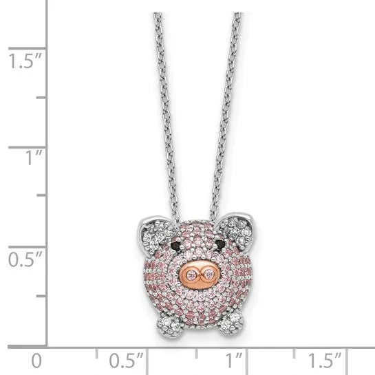 Cheryl M Sterling Silver and Rose Gold Plated CZ Pig Necklace