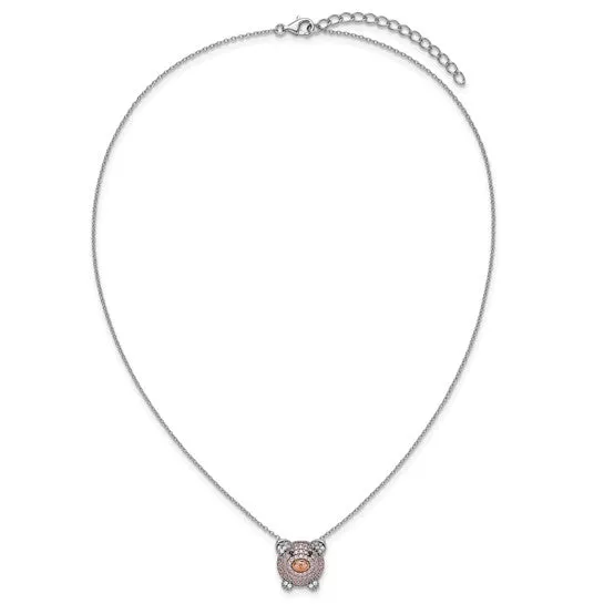 Cheryl M Sterling Silver and Rose Gold Plated CZ Pig Necklace