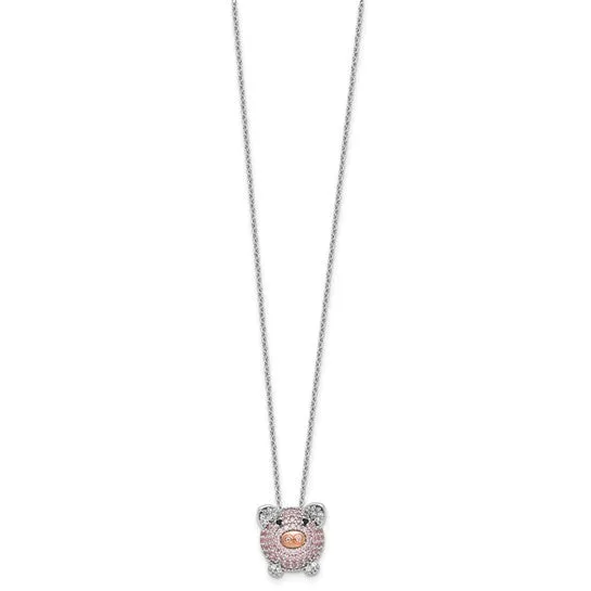 Cheryl M Sterling Silver and Rose Gold Plated CZ Pig Necklace