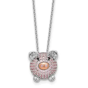 Cheryl M Sterling Silver and Rose Gold Plated CZ Pig Necklace