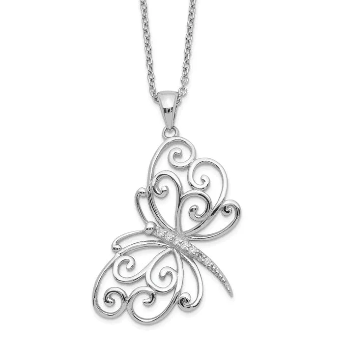 Cheryl M Sterling Silver CZ Filigree Butterfly Necklace