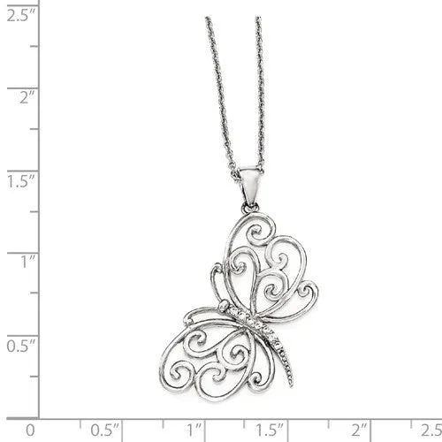 Cheryl M Sterling Silver CZ Filigree Butterfly Necklace