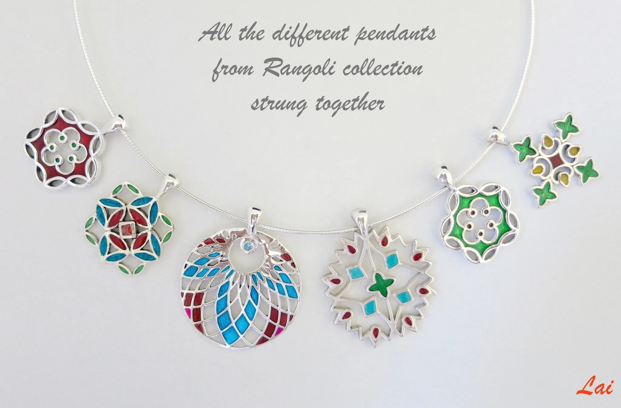 Chic and fun, rangoli-inspired, cross shape enamel pendant