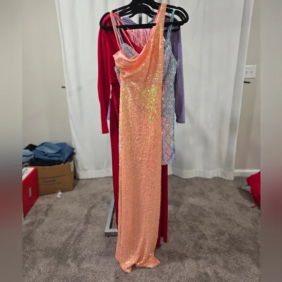 Chic Peach Sequin One-Shoulder Dress
