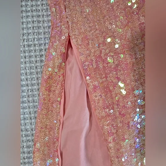 Chic Peach Sequin One-Shoulder Dress