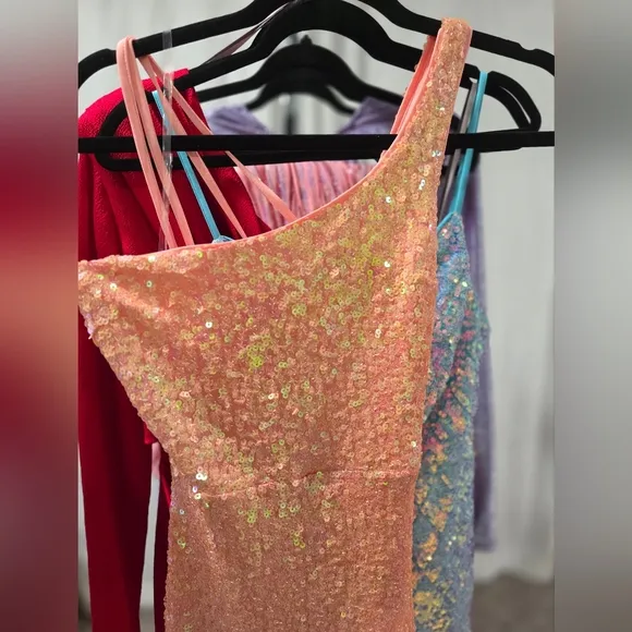 Chic Peach Sequin One-Shoulder Dress