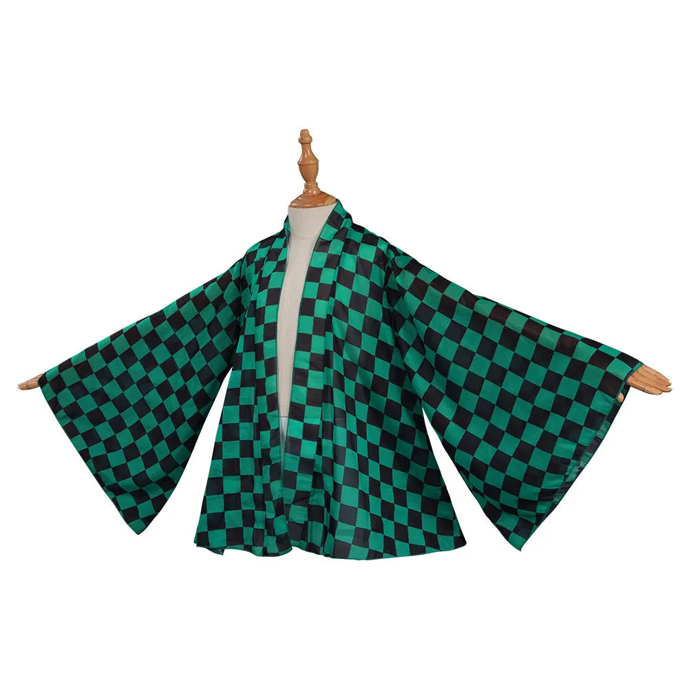 Children Kids Demon Slayer Kamado Tanjiro Cosplay Cloak Cape Kimono Coat Halloween Carnival Suit-cossky®