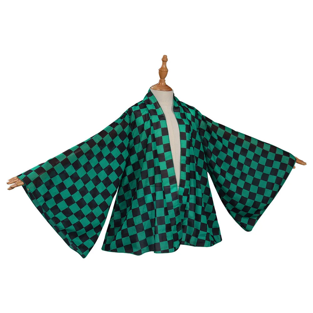 Children Kids Demon Slayer Kamado Tanjiro Cosplay Cloak Cape Kimono Coat Halloween Carnival Suit-cossky®