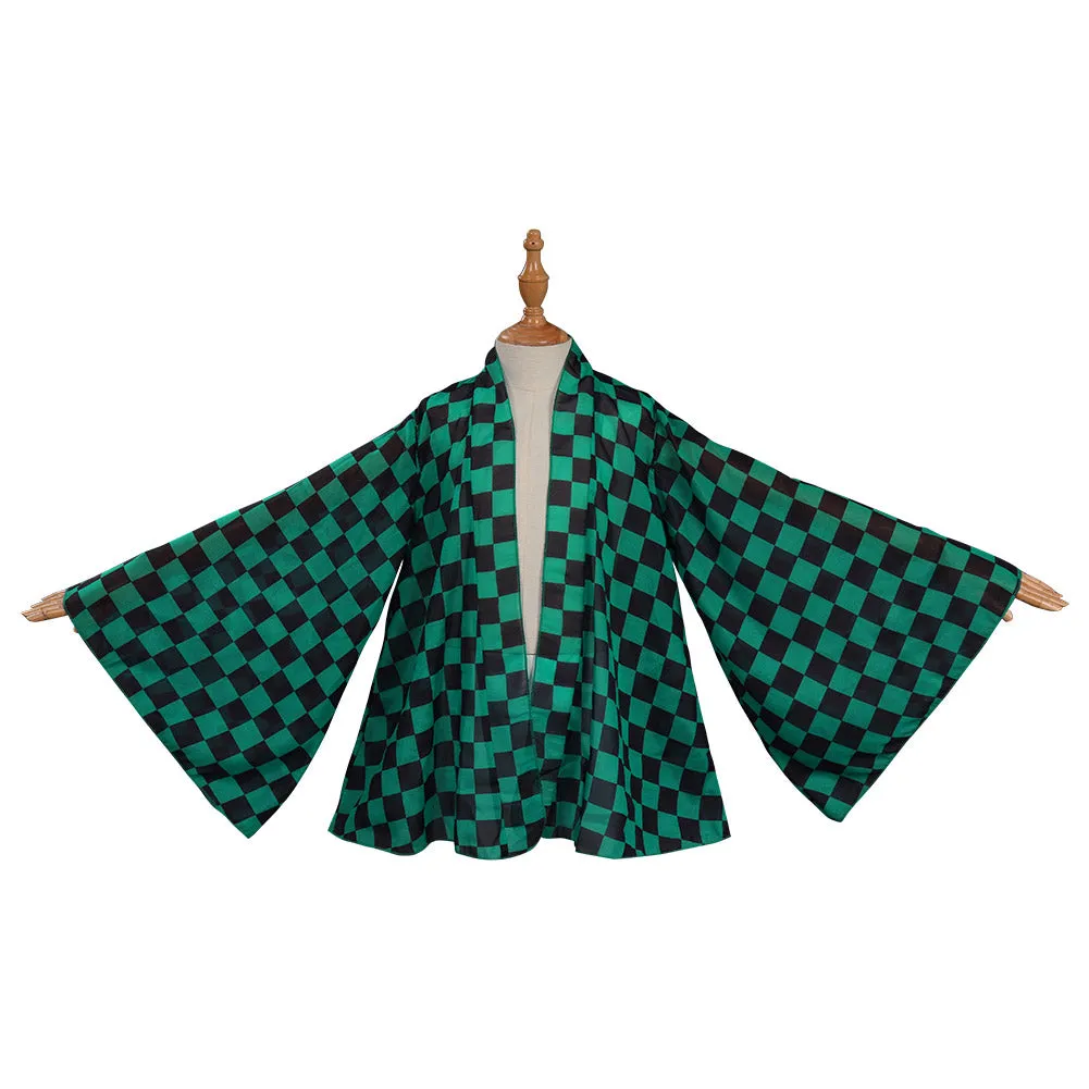 Children Kids Demon Slayer Kamado Tanjiro Cosplay Cloak Cape Kimono Coat Halloween Carnival Suit-cossky®