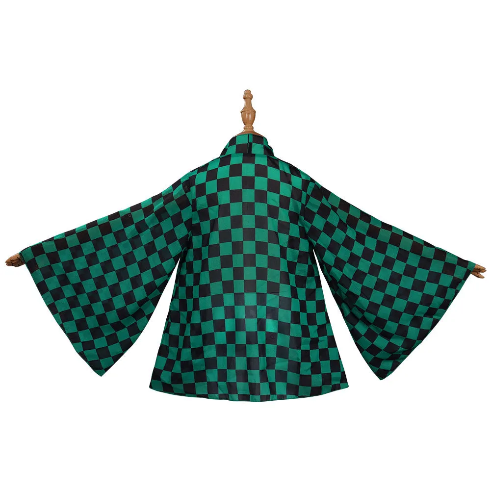 Children Kids Demon Slayer Kamado Tanjiro Cosplay Cloak Cape Kimono Coat Halloween Carnival Suit-cossky®