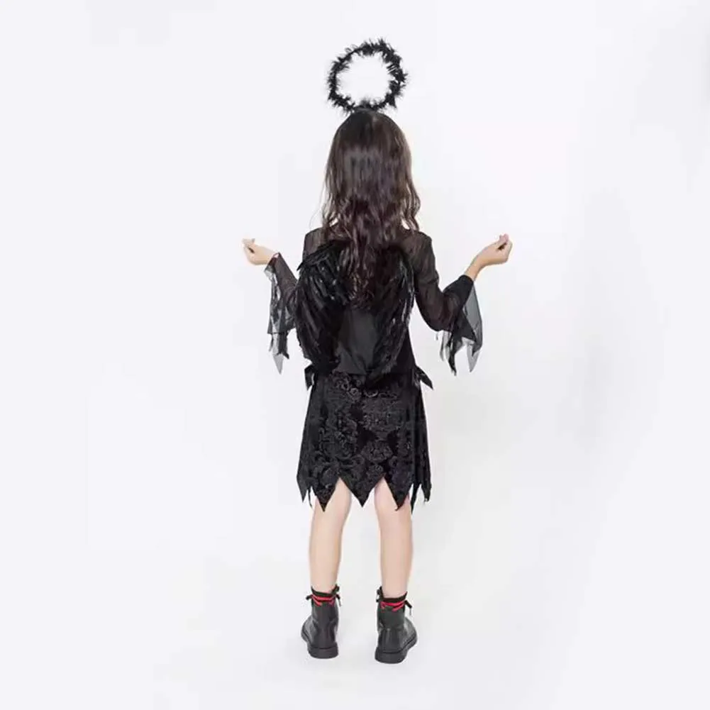 Childrenswear Kids Children Girls Black Angel Dress Cosplay Costume Outfits Halloween Carnival Suit