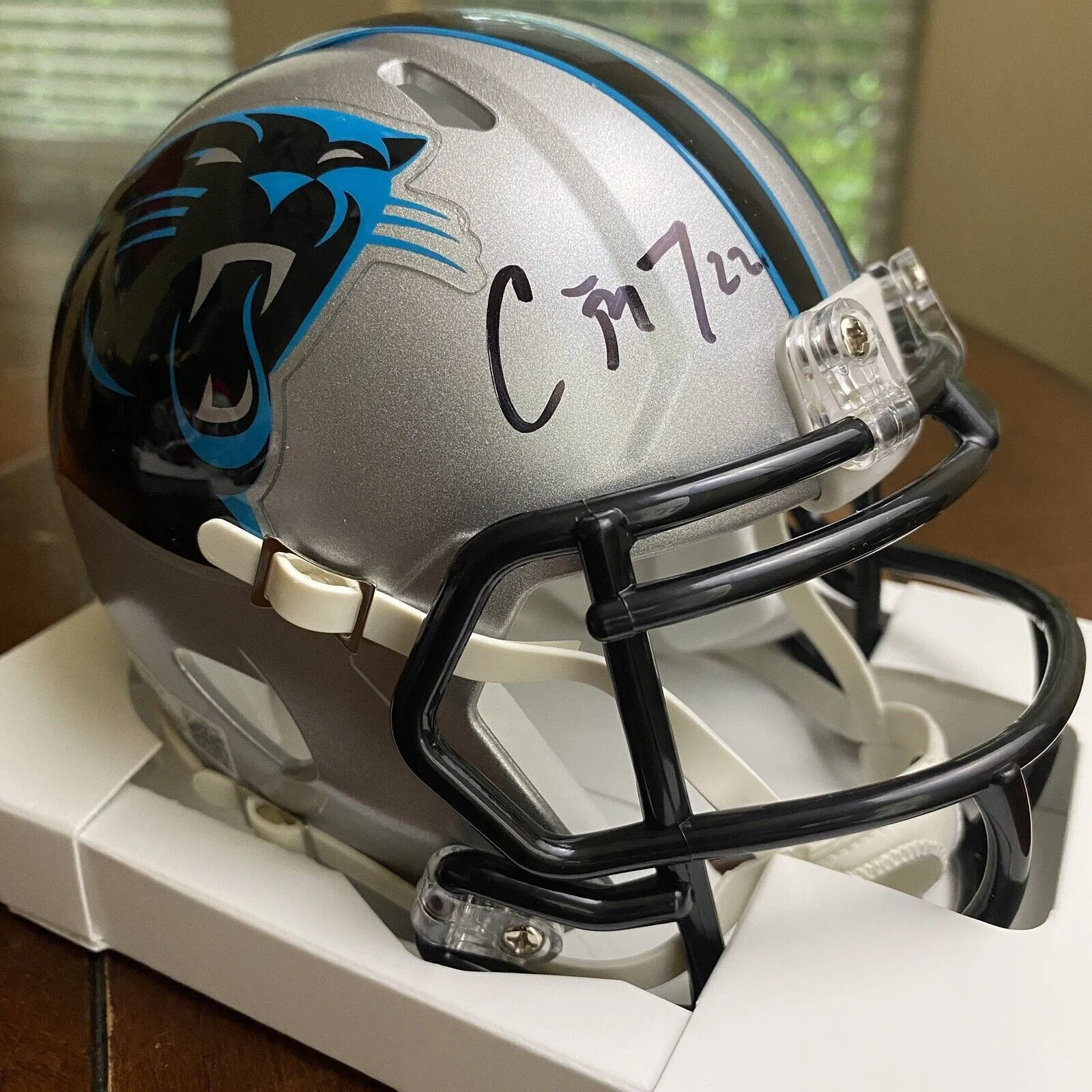 CHRISTIAN MCCAFFREY SIGNED AUTOGRAPHED CAROLINA PANTHERS MINI HELMET BECKETT
