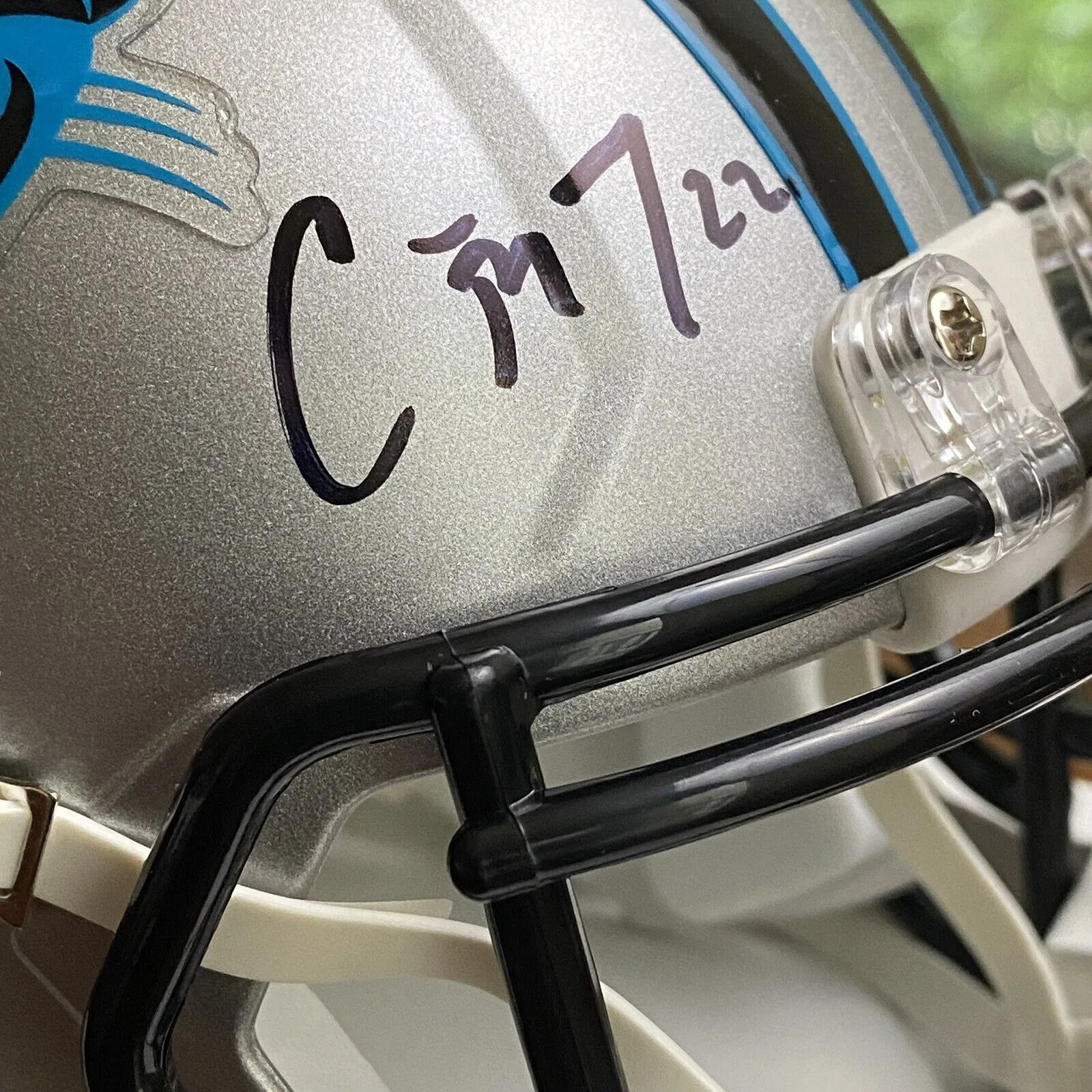 CHRISTIAN MCCAFFREY SIGNED AUTOGRAPHED CAROLINA PANTHERS MINI HELMET BECKETT