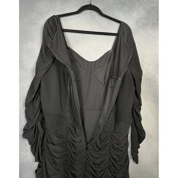 CITY CHIC Ruched Knee Length Long Sleeve Black MESH Dress Women PLUS Size XXL 24
