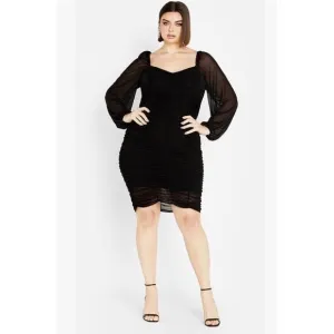CITY CHIC Ruched Knee Length Long Sleeve Black MESH Dress Women PLUS Size XXL 24