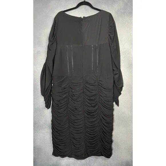 CITY CHIC Ruched Knee Length Long Sleeve Black MESH Dress Women PLUS Size XXL 24