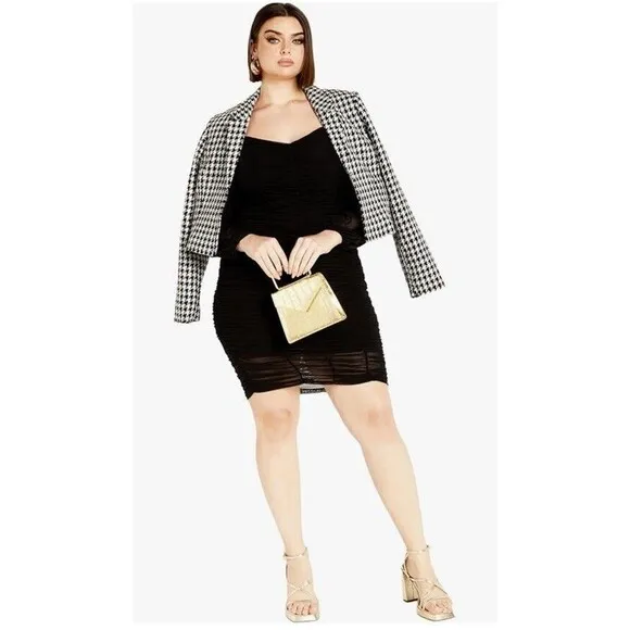 CITY CHIC Ruched Knee Length Long Sleeve Black MESH Dress Women PLUS Size XXL 24