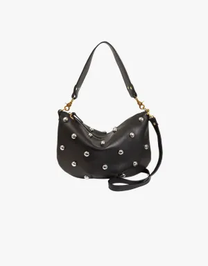 Clare V. Moyen Messenger in Black Naturelle with Studs