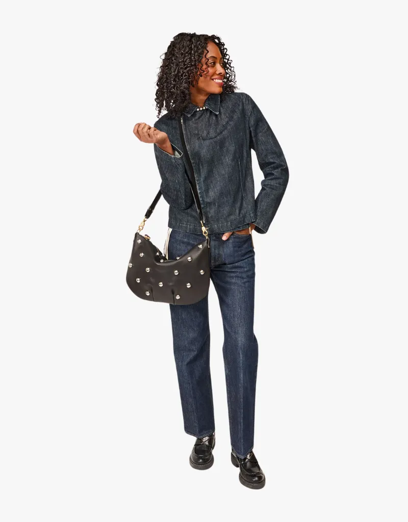 Clare V. Moyen Messenger in Black Naturelle with Studs