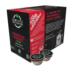 Club Coffee Craft Roasters | French Roast Single Serve Pods | 120 Count (20 Count, Pack of 6) | Compostable Coffee Pods | Keurig Brewer Compatible | Rainforest Alliance Certified