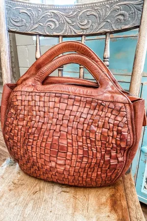 Cognac Thatched Tote