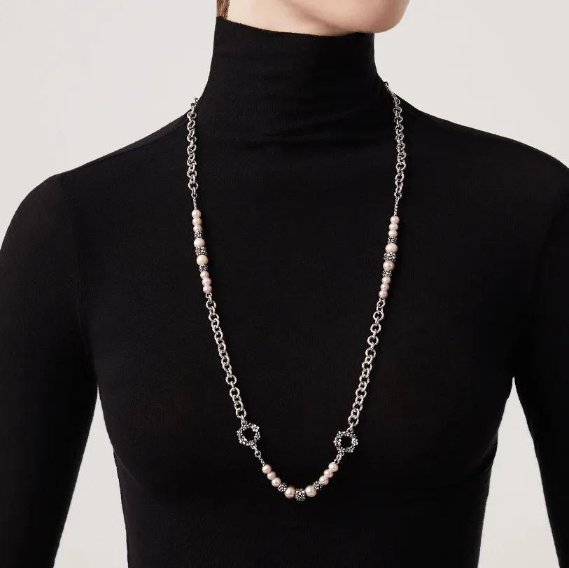 Collier Sautoir Giovanni Raspini - Blossom, Argent et Perle rose (11936)
