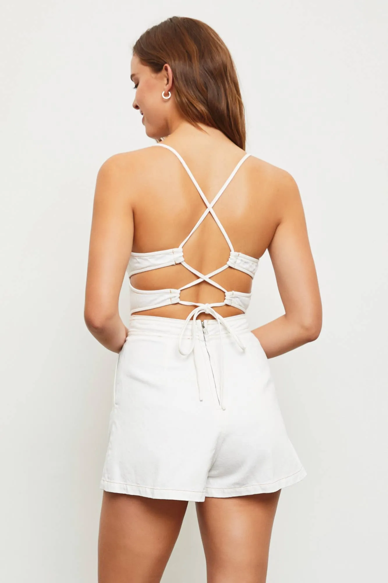 CONTRAST STITCH OPEN BACK ROMPER