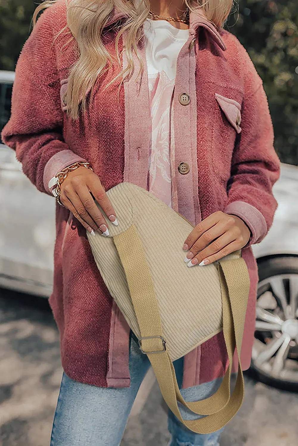 Corduroy Zipper Crossbody Bag