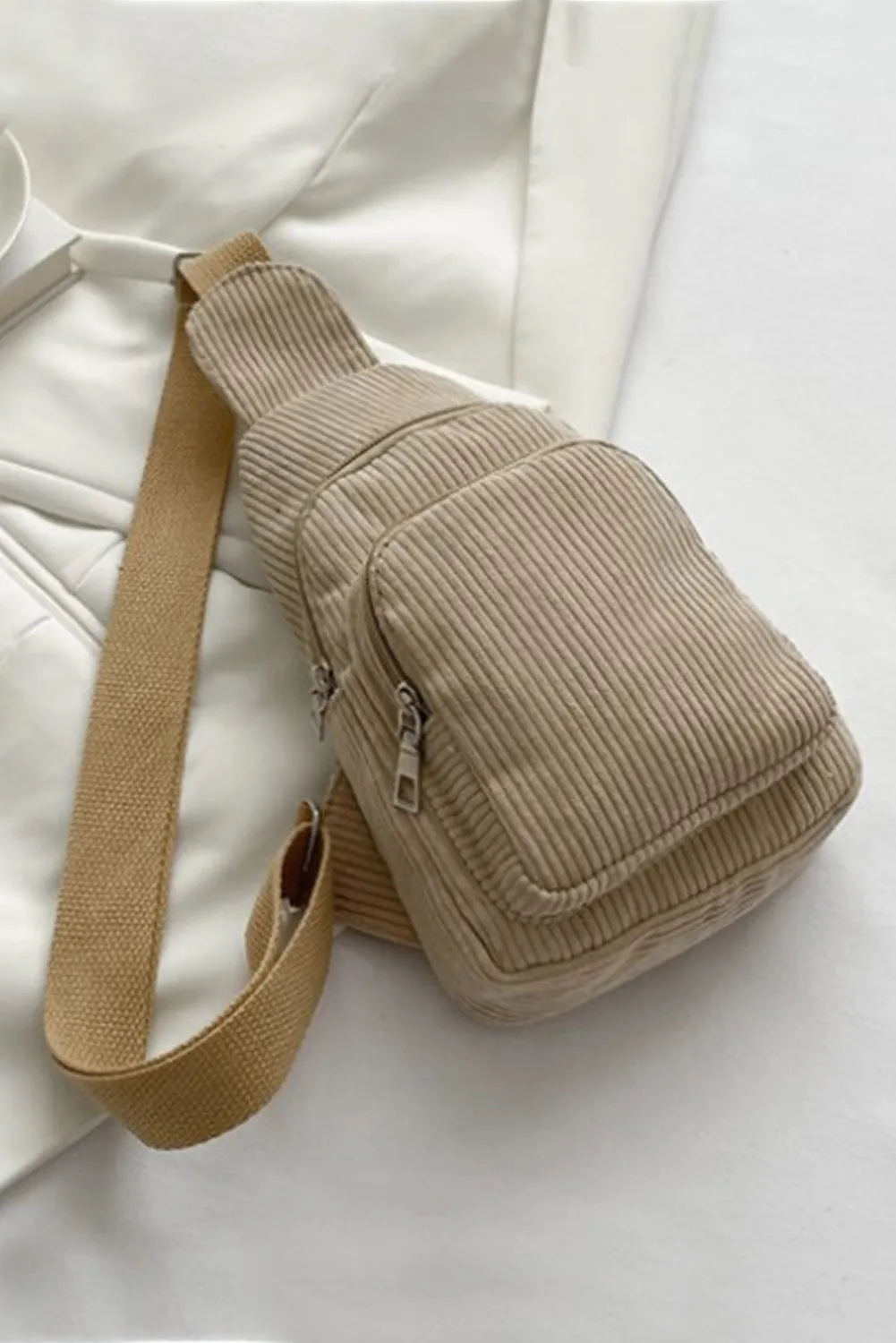 Corduroy Zipper Crossbody Bag
