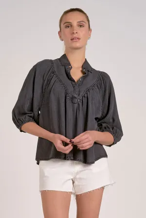 Courtney Denim 3/4 Sleeve Bubble Sleeve Blouse