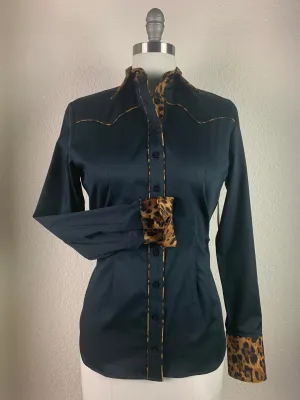 CR Western Pro Wild About Leopard Black Stretch Cotton Sateen - FINAL SALE