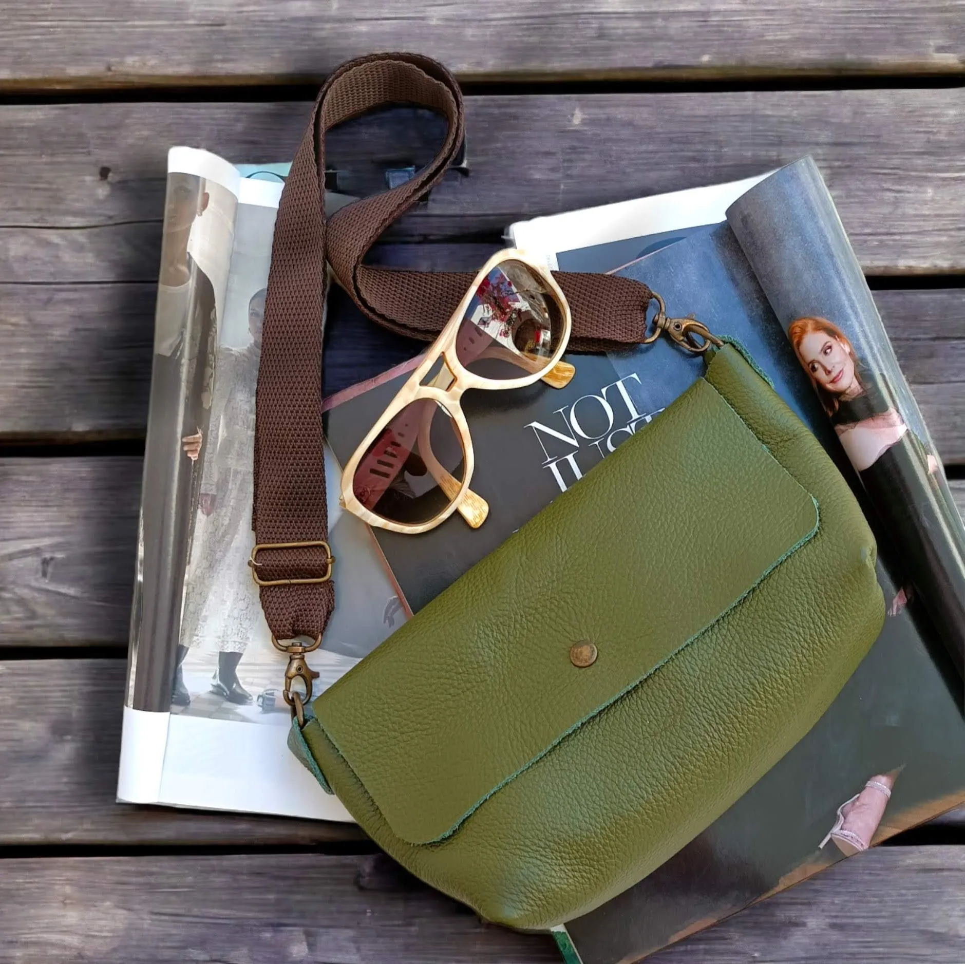 Cross Body Leather Handbag - Claudia Olive