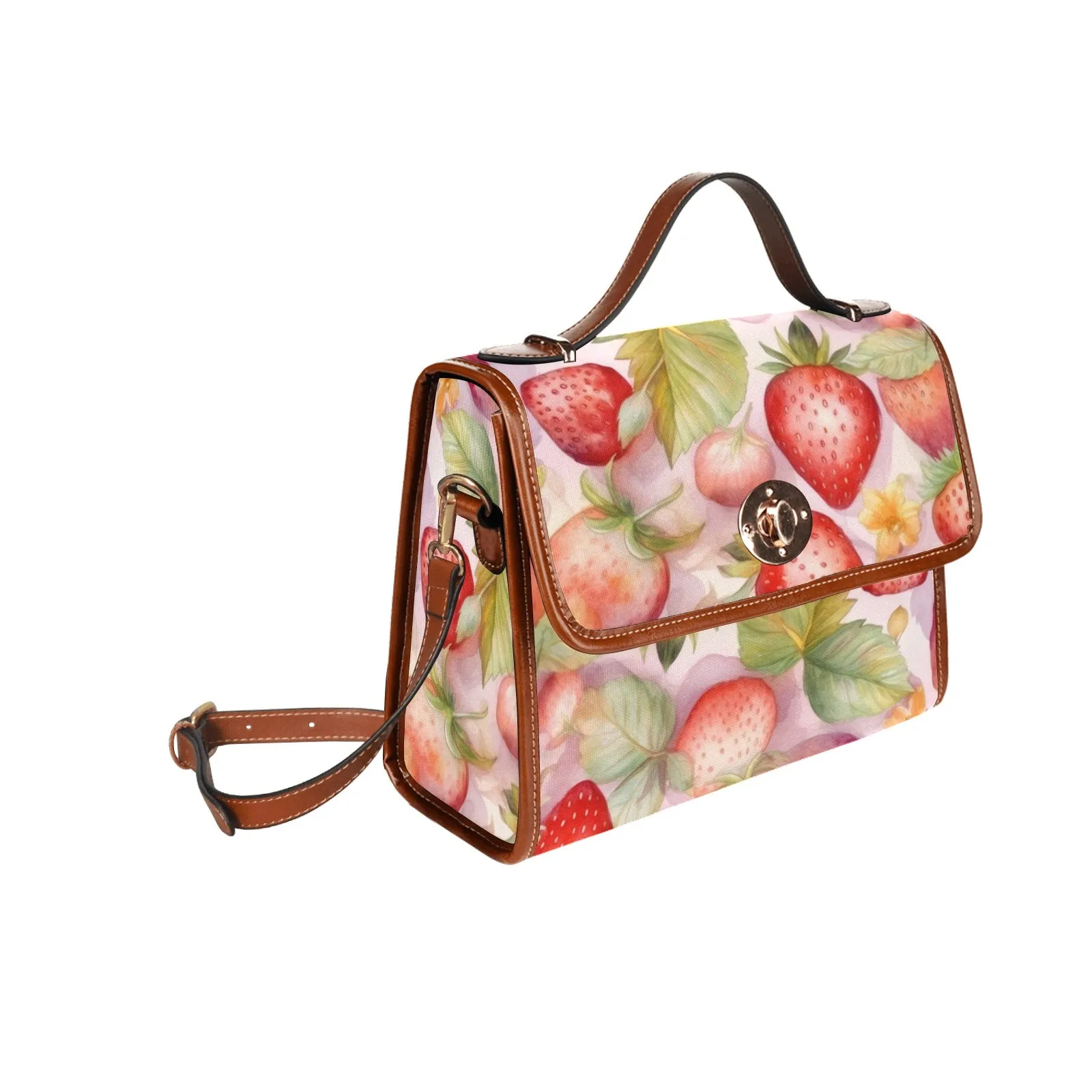 Cute Pink Purse Red Strawberries Canvas Satchel Bag