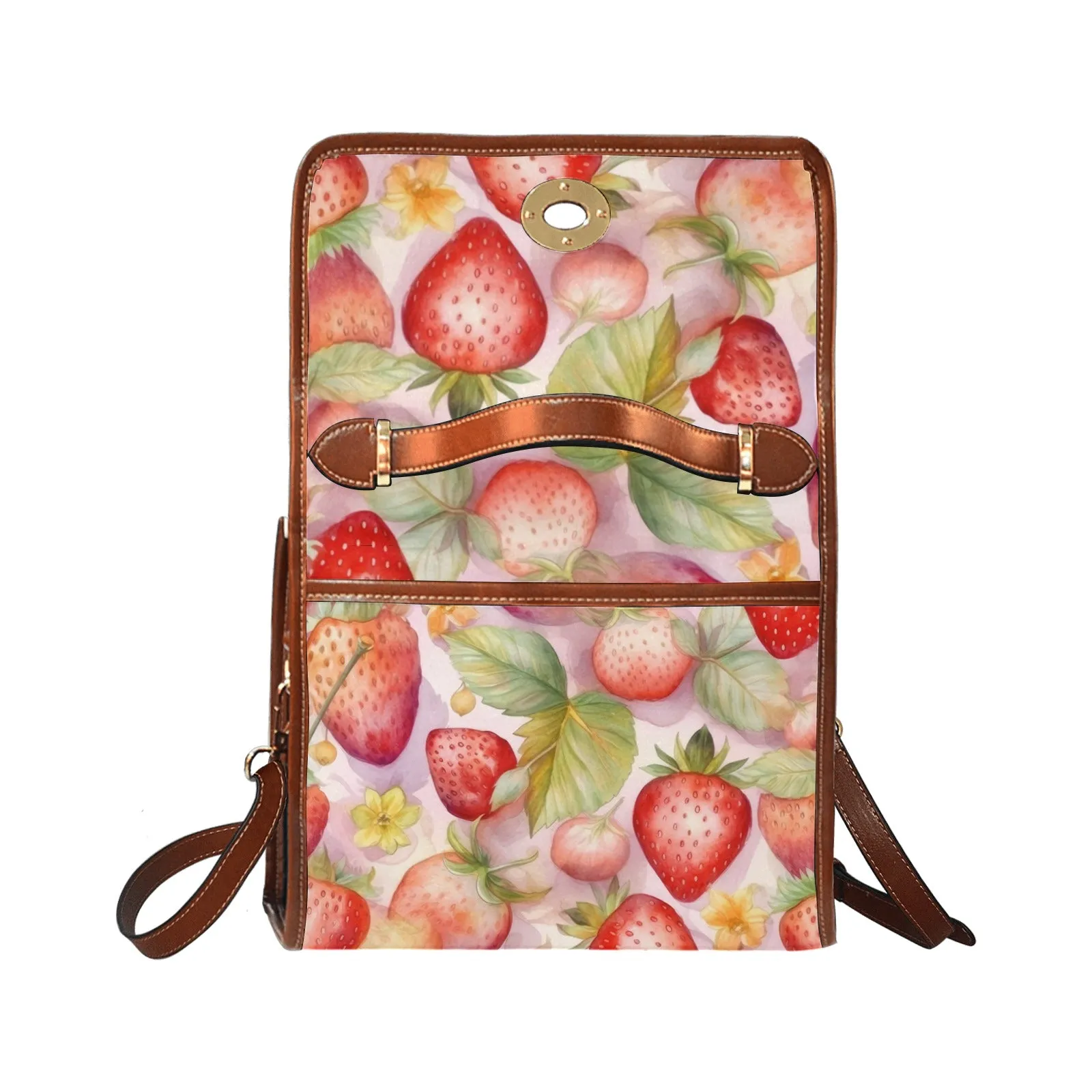 Cute Pink Purse Red Strawberries Canvas Satchel Bag