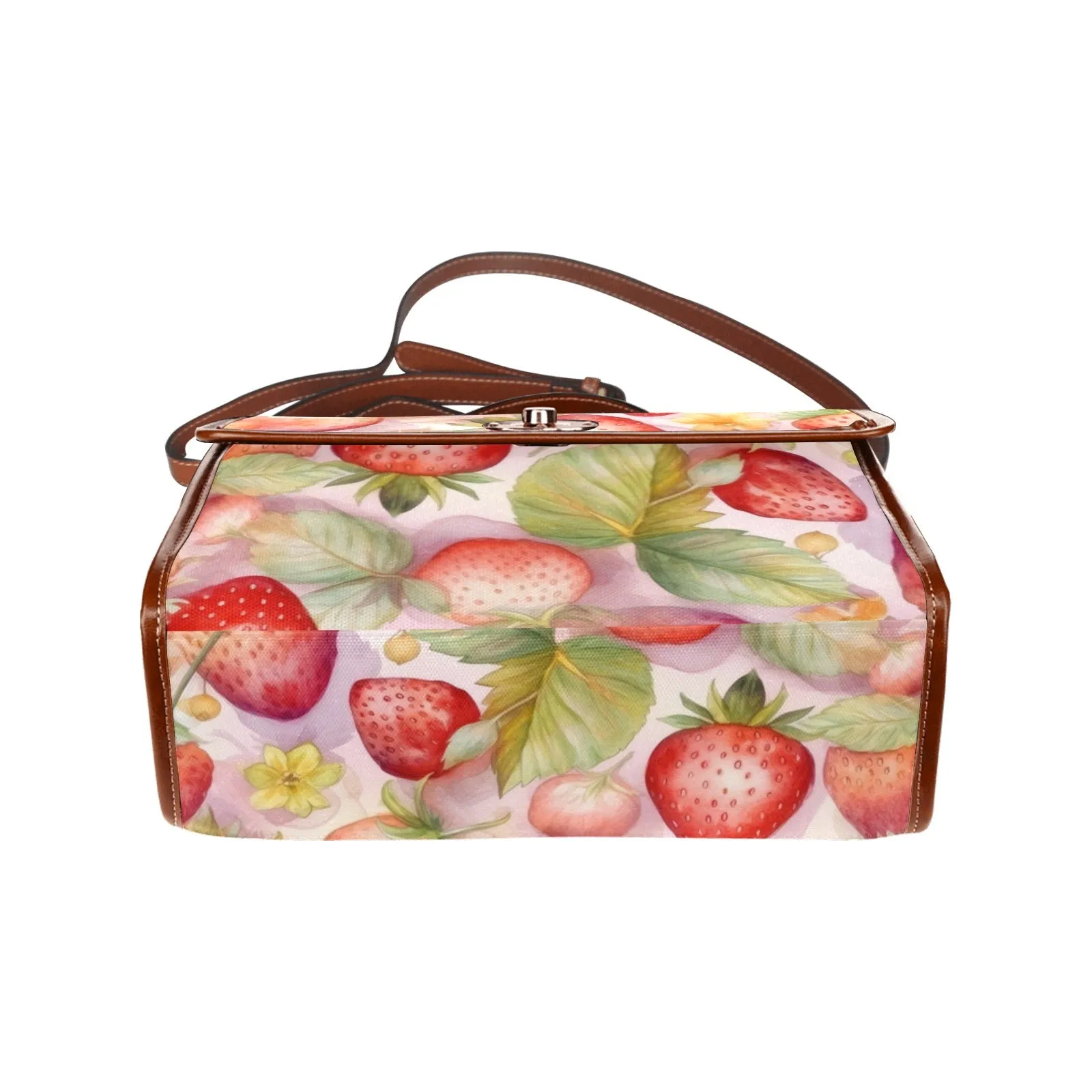 Cute Pink Purse Red Strawberries Canvas Satchel Bag