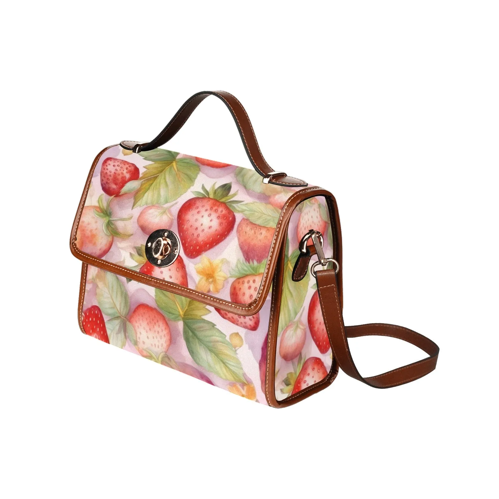 Cute Pink Purse Red Strawberries Canvas Satchel Bag