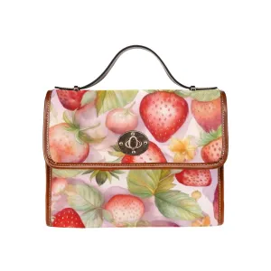 Cute Pink Purse Red Strawberries Canvas Satchel Bag