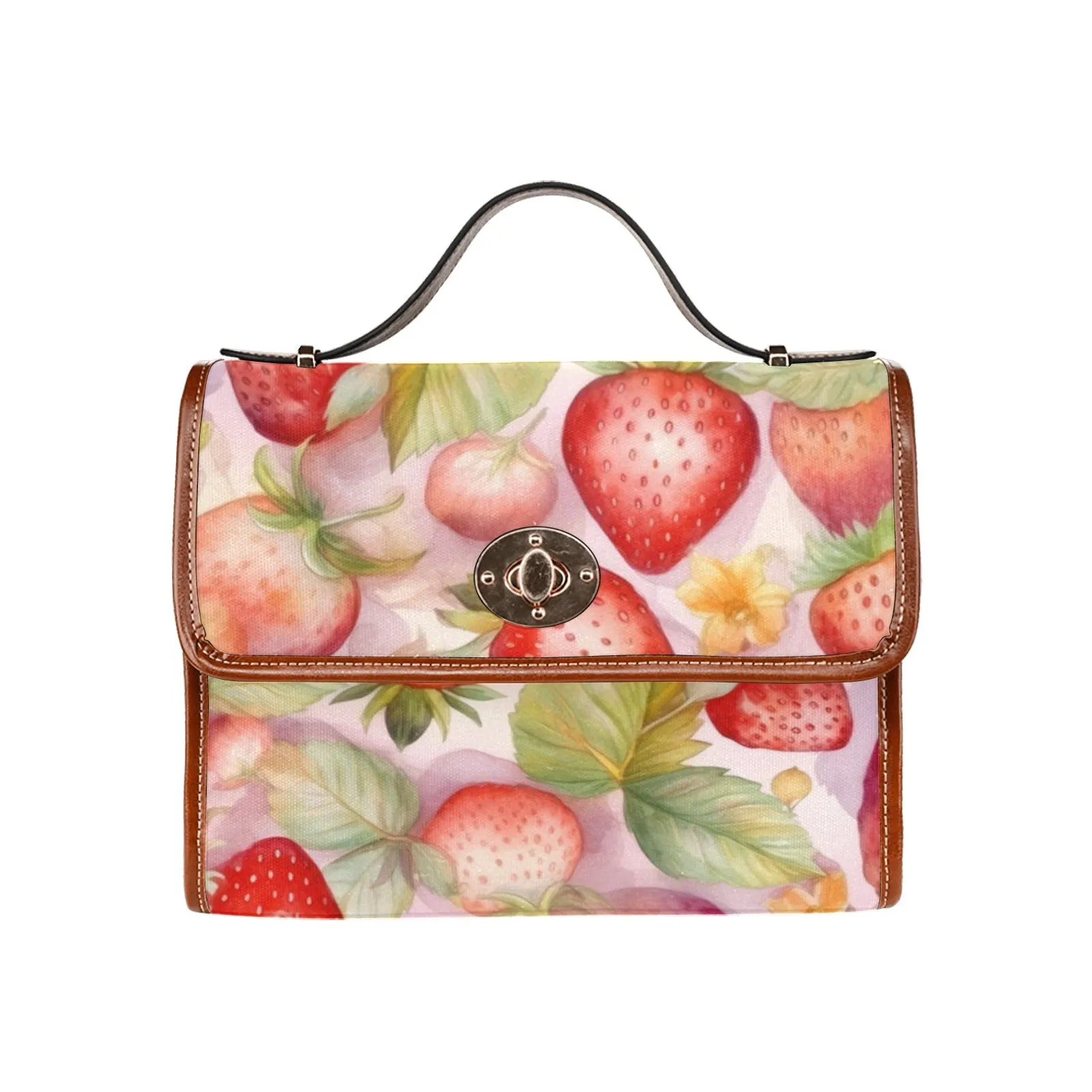 Cute Pink Purse Red Strawberries Canvas Satchel Bag