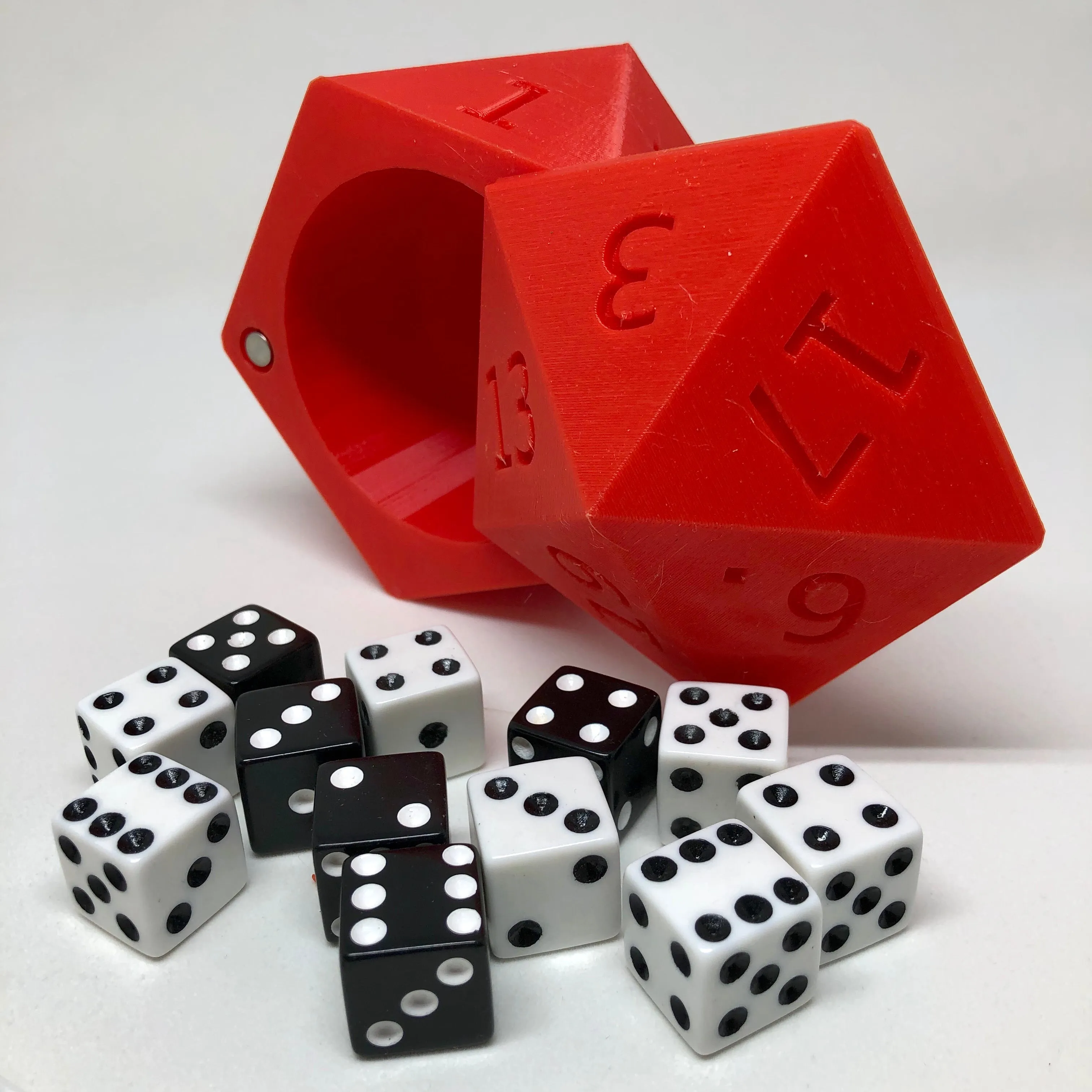 D20 Dice Case Storage Container w Magnetized Lid - Large Fits 13 D6