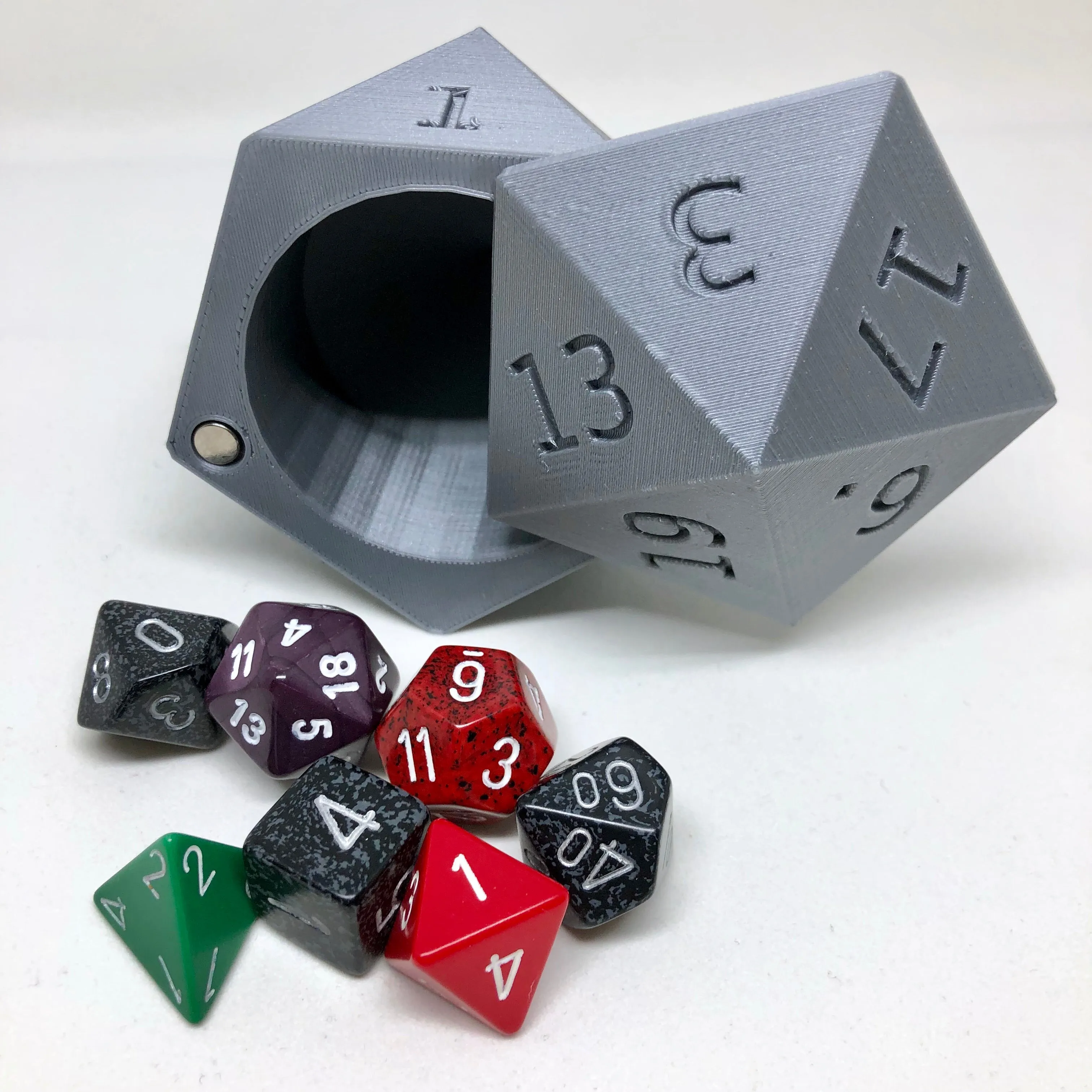 D20 Dice Case Storage Container w Magnetized Lid - Large Fits 13 D6